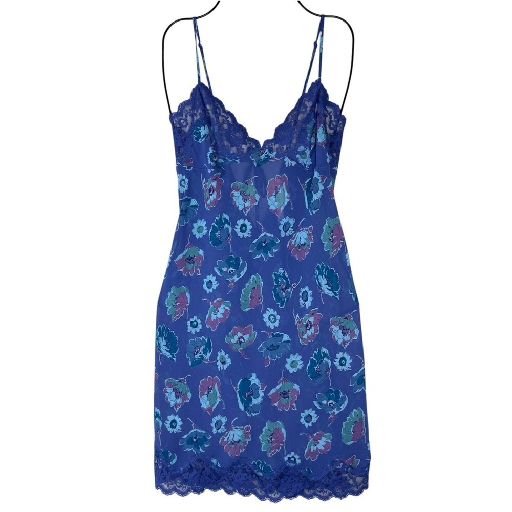 Victoria's Secret Y2K Satin Lace Purple Floral Chemise Nightie Lingerie Babydoll